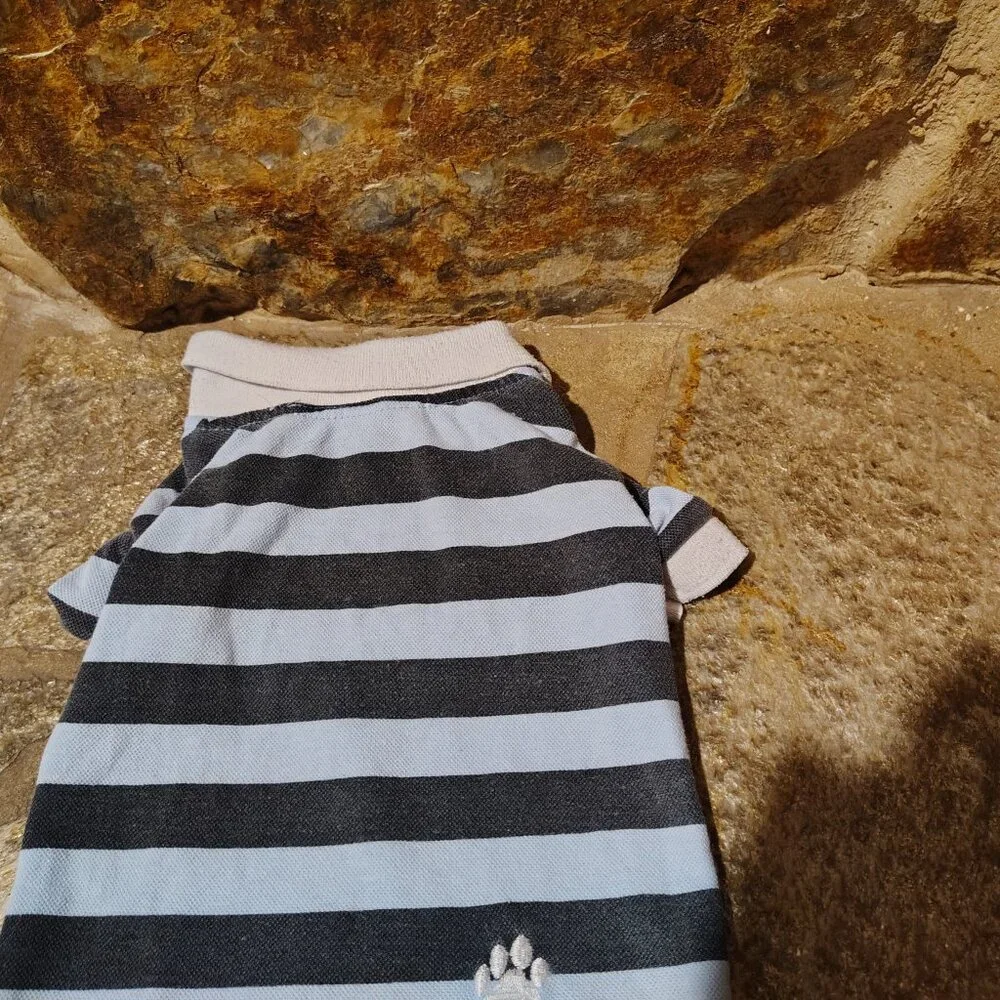 Top Paw Dogs Striped Polo Shirt Size Medium Blue White Cotton